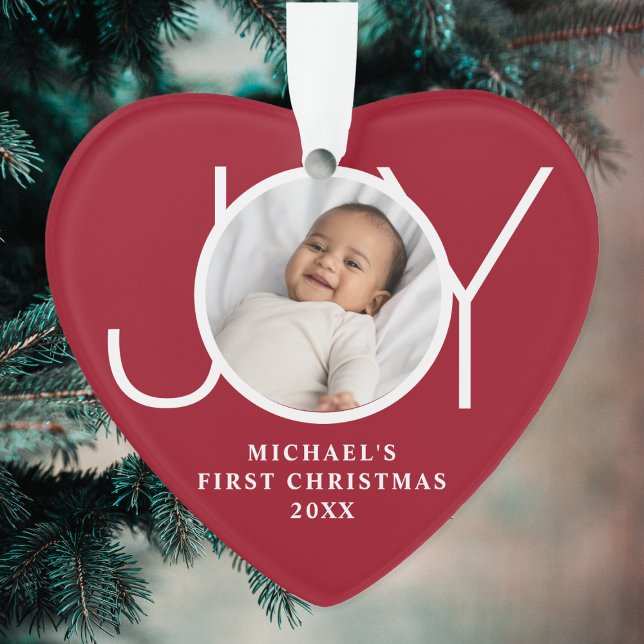 Adorno Custom Baby's First Christmas Photo Red Heart (Subido por el creador)