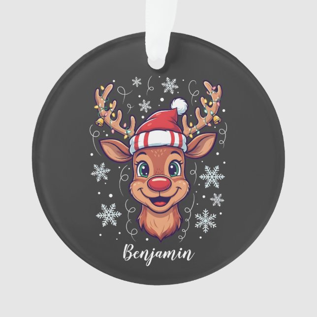 Adorno Custom Christmas Cheer Cute Reindeer in Hat  (Anverso)