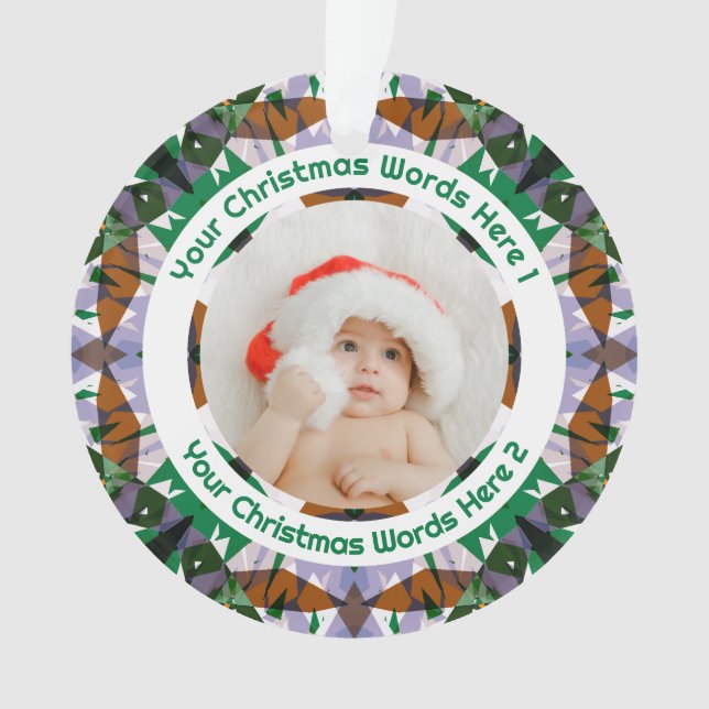 Adorno Custom Christmas Green Brown Family Photo Gift (Anverso)