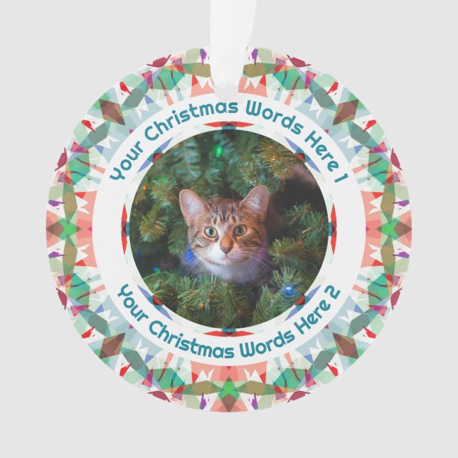 Adorno Custom Christmas Green Pink Family Photo Gift (Anverso)