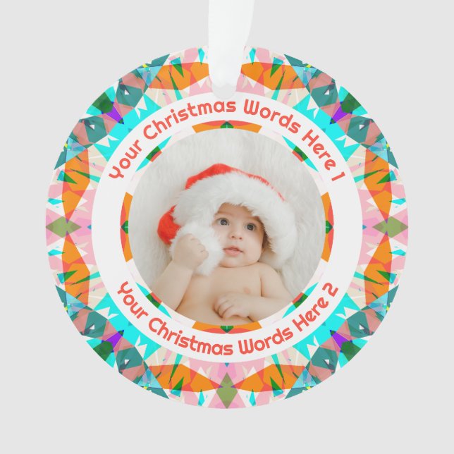 Adorno Custom Christmas Orange Teal Family Photo Gift (Anverso)
