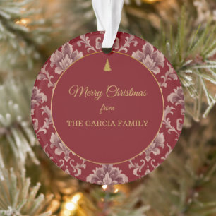 Adorno Custom Crimson Dusty Rose Damask Christmas.