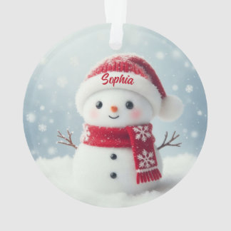Adorno Custom Name Cute Snowman Christmas Ornament