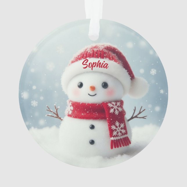 Adorno Custom Name Cute Snowman Christmas Ornament (Reverso)