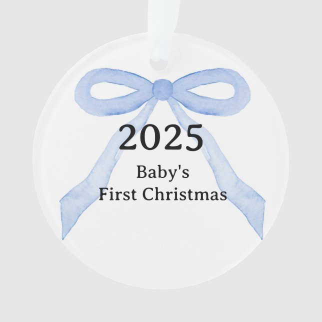 Adorno Custom Photo Baby's First Christmas YEAR Blue Bow  (Anverso)