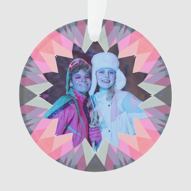 Adorno Custom Pink Gray Christmas Star Family Photo Gift (Anverso)