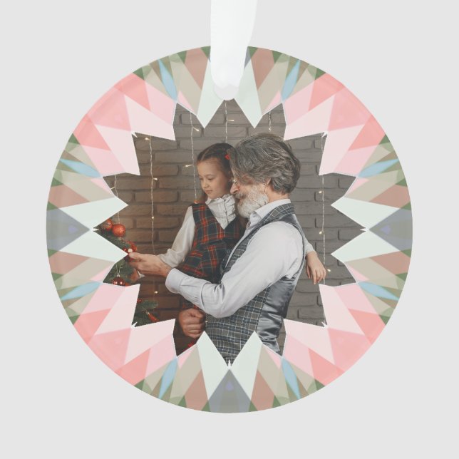Adorno Custom Pink Gray Christmas Star Family Photo Gift (Anverso)