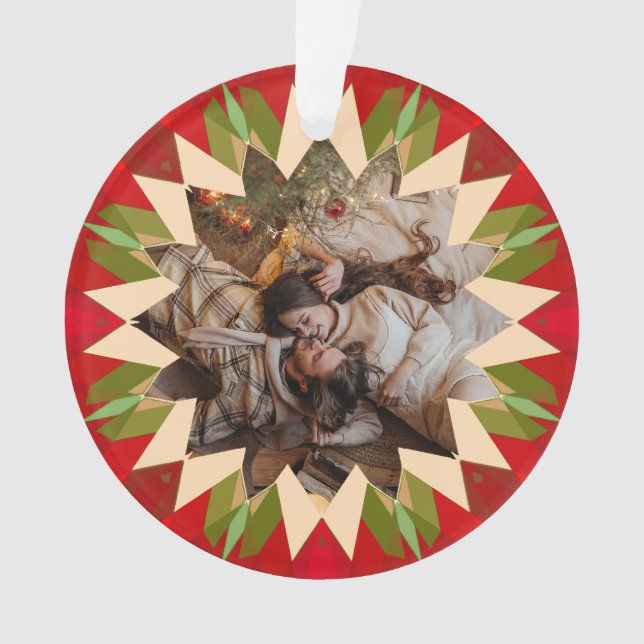 Adorno Custom Red Green Christmas Star Photo Gift Tree (Anverso)