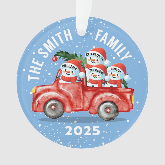 Adorno Custom Snowman Family Ornament, Red Truck Christm (Anverso)