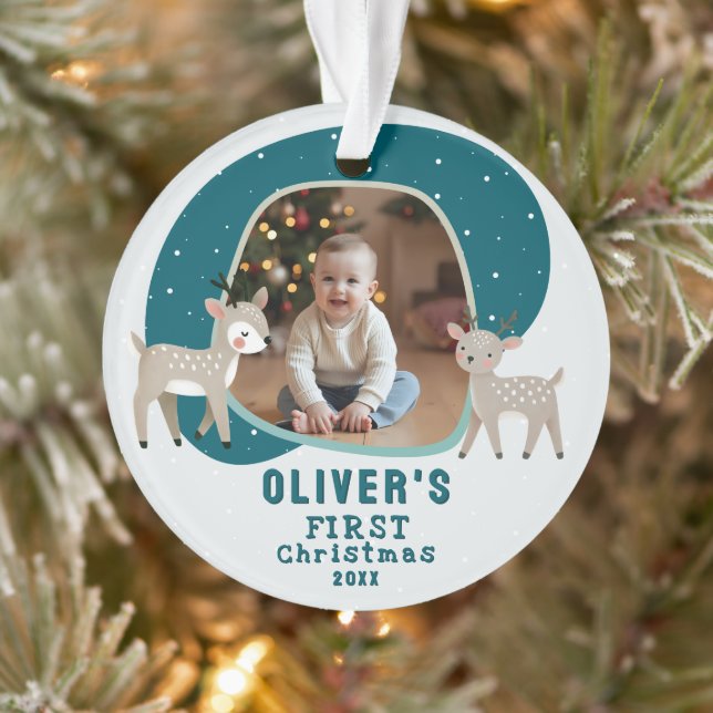 Adorno Cute Baby's 1st Christmas Photo Reindeer (Árbol)