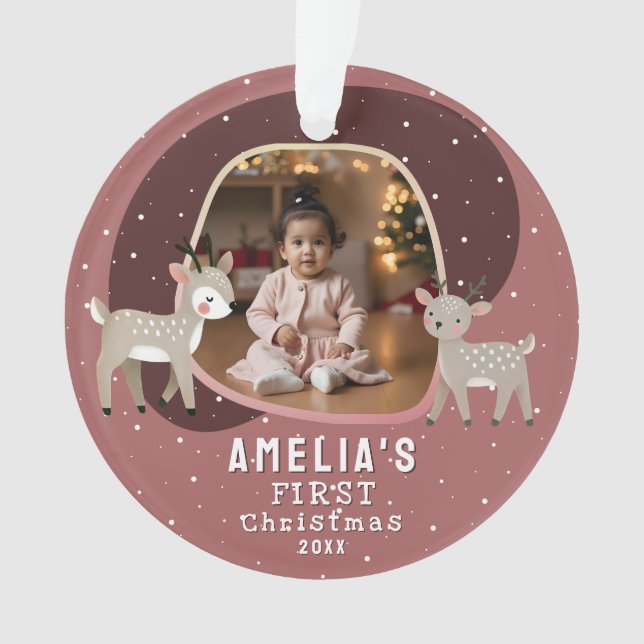 Adorno Cute Baby's 1st Christmas Photo Reindeer (Anverso)
