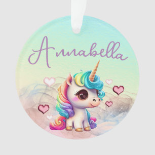 Adorno Cute Bebé Unicornio y Corazones en Arcoíris