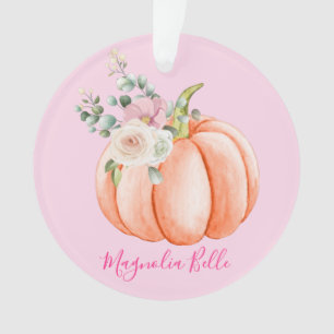 Adorno Cute Blush Rosa Floral Pequeña Calabaza Nombre