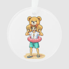 Adorno Cute Cartoon Man with Giant Teddy Bear Summer Fun