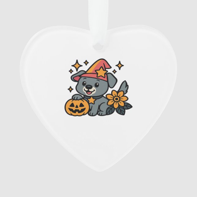 Adorno Cute Dog Witch hat Pumpkin Fun Halloween Oversized (Anverso)