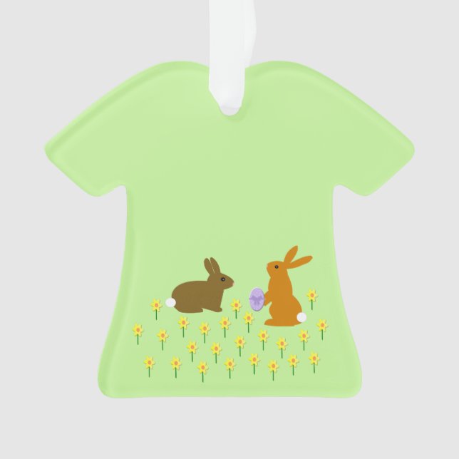 Adorno Cute Easter Bunnies and Daffodils Personalizado (Anverso)