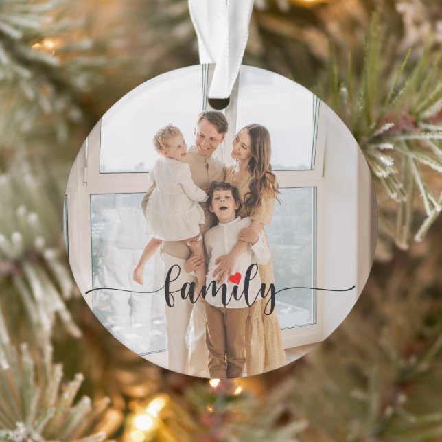 Adorno Cute Family Love Black Script Personalizado Foto (Árbol)