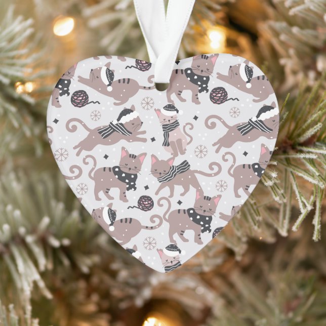 Adorno Cute Festive Cat Pattern Christmas Tree Heart (Árbol)
