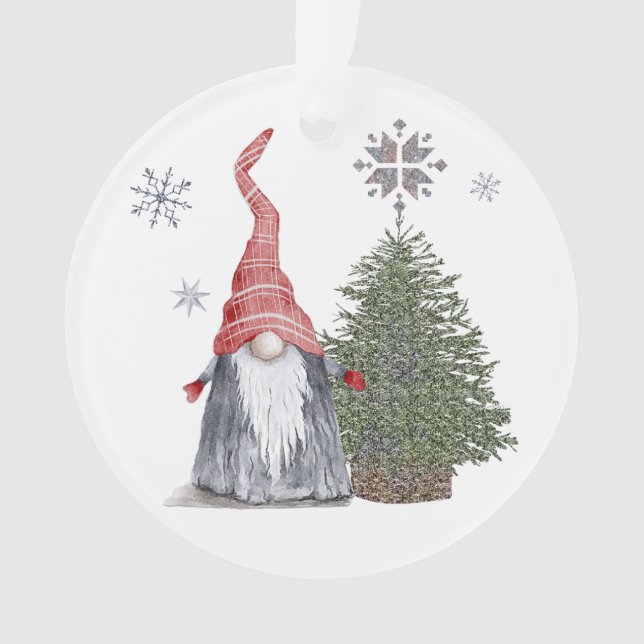 Adorno Cute Gnome Árbol de Navidad Felices Fiestas Nombre (Anverso)