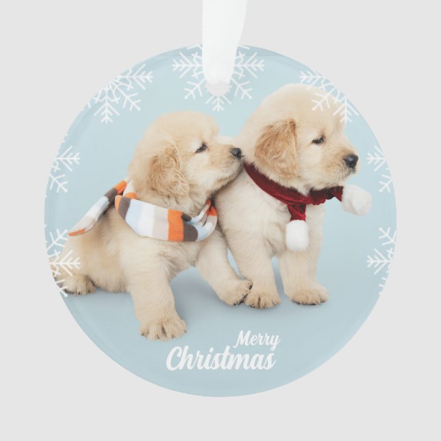 Adorno Cute Merry Christmas dorado retriever cachorros Or (Anverso)