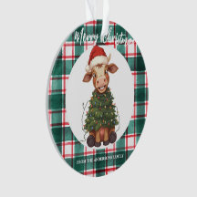 Cute merry Cow Christmas tree calf ox Xmas plaid