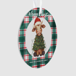 Adorno Cute merry Cow Christmas tree calf ox Xmas plaid