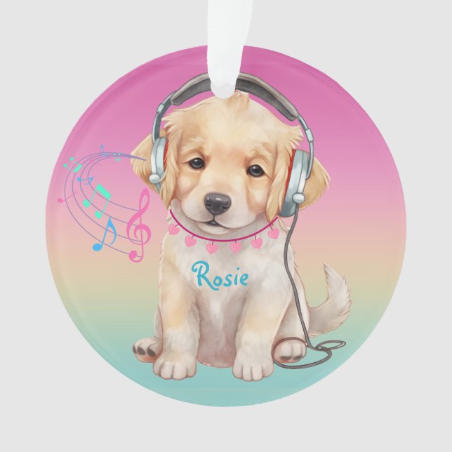 Adorno Cute Music Love Golden Retriever Personalizado (Anverso)