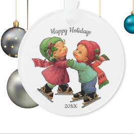 Adorno Cute Navidades Tots Ice Skating Acrylic Ornament