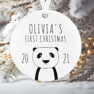 Adorno Cute Panda Bebe su Primer Navidad Negro Blanco