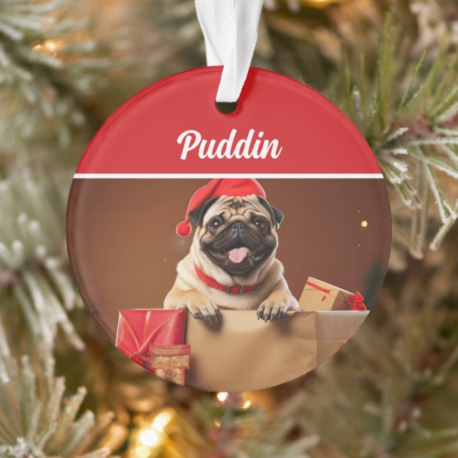 Adorno Cute Pug Dog Holiday Christmas Photo (Árbol)