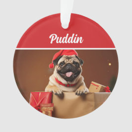 Adorno Cute Pug Dog Holiday Christmas Photo