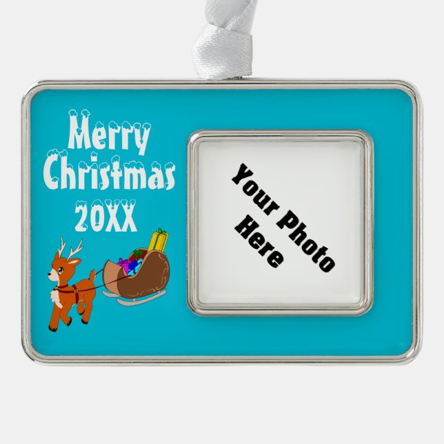 Adorno Cute Reindeer Christmas Custom Framed Ornament (Anverso)
