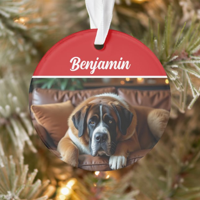 Adorno Cute Saint Bernard Dog Holiday Christmas Photo (Árbol)
