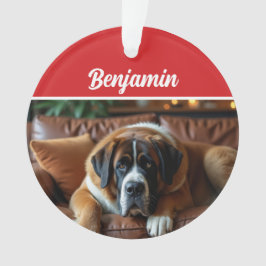 Adorno Cute Saint Bernard Dog Holiday Christmas Photo