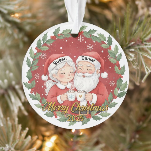Adorno Cute Santa Couple Holiday Keepsake with Custom Nam (Árbol)