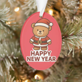 Adorno Cute Teddy Bear Santa Happy New Year Sticker
