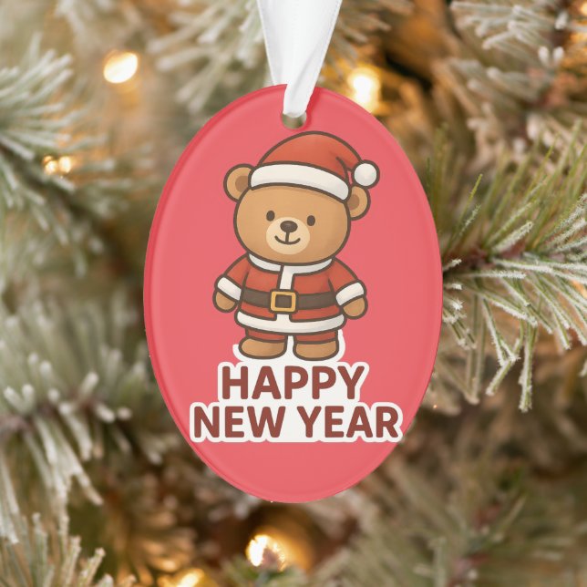 Adorno Cute Teddy Bear Santa Happy New Year Sticker (Árbol)