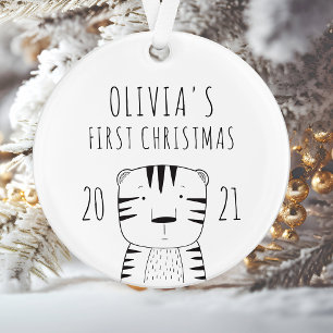 Adorno Cute Tiger Babys Primera Navidad Blanco y Negro
