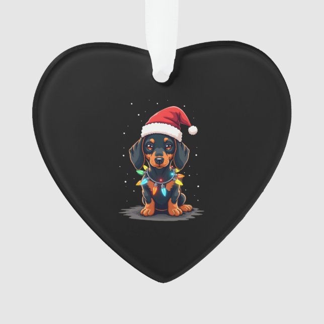 Adorno Dachshund Christmas Lights Santa Hat Xmas Dog Love (Anverso)