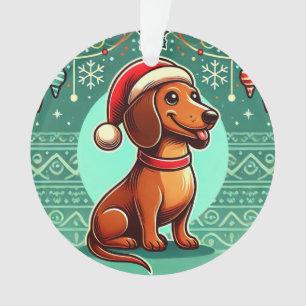 Adorno Dachshund Festivo Con Gorro De Santa Alegría Navid