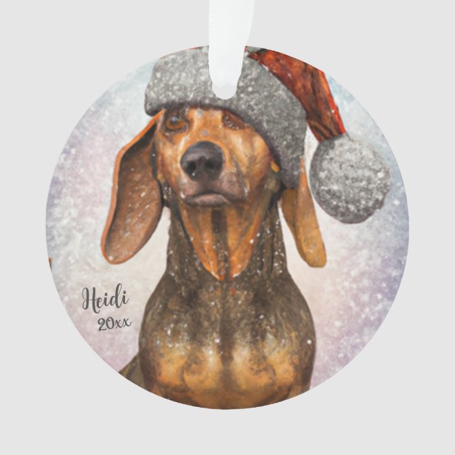 Adorno Dachshund, Santa Dog, Personalize, Navidades Ornam (Anverso)