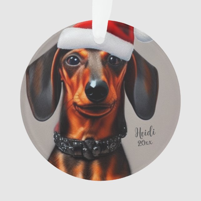 Adorno Dachshund, Santa Dog, Personalize, Navidades Ornam (Anverso)