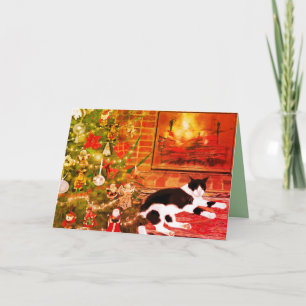 Adorno de árbol de Navidad con gato y chimenea enc