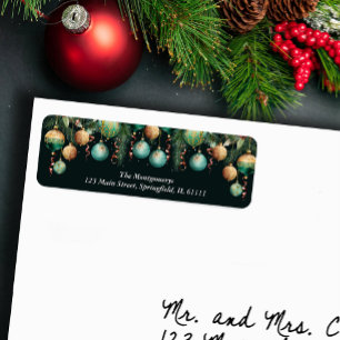 Adorno de árbol de Navidad dorado y verde Etiqueta