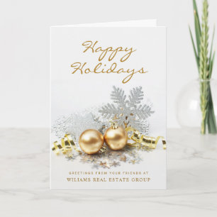 Adorno de bolas de Navidad doradas Tarjeta de salu