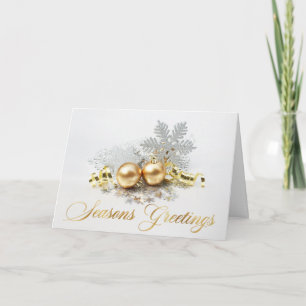 Adorno de bolas de Navidad doradas Tarjeta de salu
