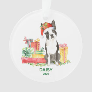 Adorno de Boston Terrier con nombre de perro