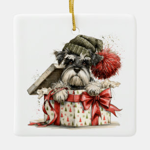 Adorno De Cerámica 1ª Navidad en Hogar Furever, Schnauzer, Texto Rojo