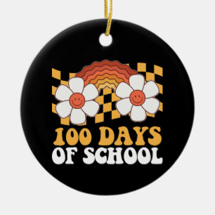 Adorno De Cerámica 100 Días De Flor Escolar Arcoiris Groovy Retro