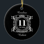 Adorno De Cerámica 11.º aniversario del boda<br><div class="desc">Su undécimo aniversario boda tiene el regalo tradicional es el acero. Este diseño de estilo escudo es un diseño romántico para parejas que celebran 11 años de matrimonio. Si quieres ayuda para personalizar este diseño, por favor contacta conmigo, es un botón de preguntar a este diseñador, justo debajo de este...</div>